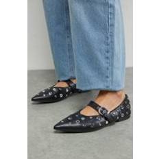 Faux Leather - Women Ballerinas Faith Faux Leather Studded Pointed Ballerinas - Black