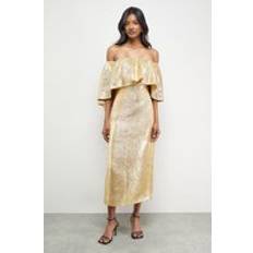 Gold - Midi Dresses Oasis Volume Bardot Midi Dress - Gold