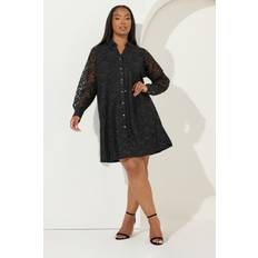 Shirt Dresses Yours Curve Black Lace Mini Shirt Dress - Black