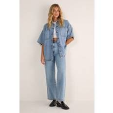 Denim - Women Shirts Nasty Gal Denim Boxy Short Sleeve Shirt Vintage Wash - Blue