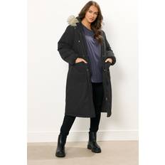 Black Coats Yours Longline Luxe Parka Coat - Black