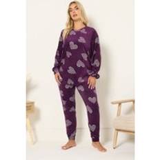 Fleece Pyjamasser Yours Heart Print Fleece Pyjama Set - Burgundy