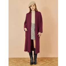 Women Cardigans Yumi Knitted Maxi Cardigan With Pockets - Burgundy