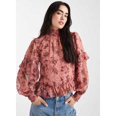 New Look Women Blouses New Look Plus Size Pink Floral Trim Ruffle Trimmed Blouse - Pink
