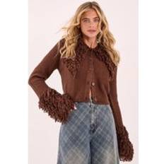Clothing Nasty Gal Loopy Trim Collared Cardigan - Brown