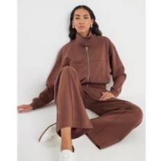 Clothing River Island Womens Brown Wide Leg Pintuck Joggers