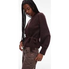 & Other Stories Mohair Wool Hairy Yarn Wrap Cardigan Puff Sleeves Brown