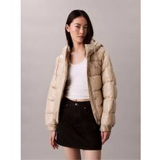 Calvin Klein Jackets Calvin Klein Cream High Shine Hooded Puffer Jacket