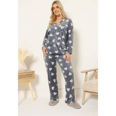 Fleece Pyjamasar Yours Curve Animal Heart Print Fleece Pyjama Set - Grey