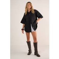 Denim - Women Shirts Nasty Gal Denim Boxy Short Sleeve Shirt - Black