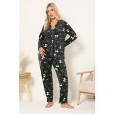Yours Bow Fleece Pyjama Set Curve - Black