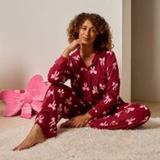 OHS Bow Button Through Winter Pyjama Set - Purple