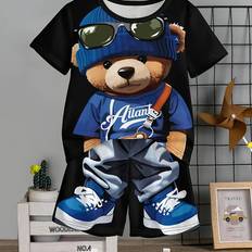 Temu Boys' 3D Print T-shirt Shorts Set - Summer