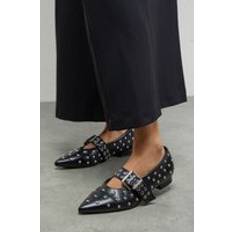 Faux Leather - Women Ballerinas Faith Faux Leather Studded Pointed Ballerinas - Black