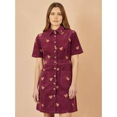 Clothing Yumi Burgundy Cord Shirt Dress With All Over Squirrel - Burgundy