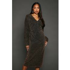 Gold - Midi Dresses Principles Womens Midi Dress Gold Metallic Batwing Sleeves - V Neck