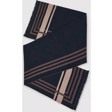 Men - Stripes Scarfs Reiss Camila Striped Border Detail Knitted Scarf - Navy