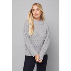 Wallis Petite Sparkle Pointelle Funnel Neck Jumper - Grey