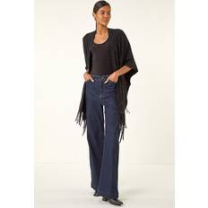 Black Capes & Ponchos Roman Diamond Hotfix Knit Poncho - Black
