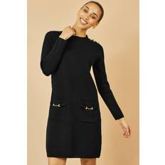 Black - Shirt Dresses Yumi Knitted Tunic Dress With Gold Hardware Details - Black