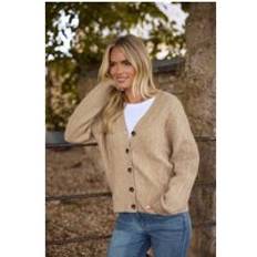Buttons Cardigans M&Co Petite Natural Brown Cable Knit Cardigan - Natural