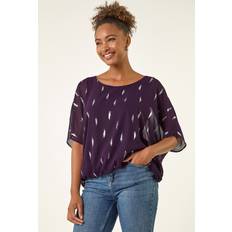 Purple Blouses Roman Foil Print Bubble Hem Top - Purple