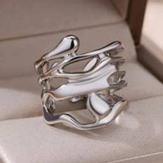 Adjustable Size Rings The Colourful Aura Abstract Fluid Wrap Wide Adjustable Band Gold Silver Ring