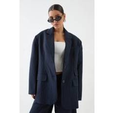 Natural - Women Blazers Misspap Premium Pinstripe Oversized Blazed - Navy