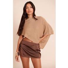 Beige Capes & Ponchos PrettyLittleThing Fine Knit Poncho Style Top - Beige