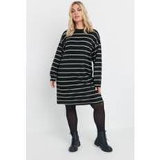 Short Dresses - Stripes Yours Mini Curve Black Grey Stripe Jumper Dress - Black/Grey