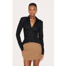 PrettyLittleThing Blend Shoulder Padded Fitted Shirt - Black