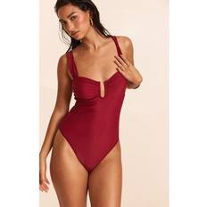 Bygel Baddräkter PrettyLittleThing Underwired U Bar Ruched Cup Swimsuit - Deep Red