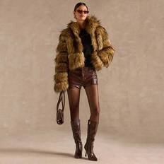 Stripes - Women Coats Shein Fluffy Short Hooded Warm Coat Faux Fur Coat