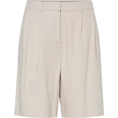 Pieces Cremefarvede Skræddersyede Longline Shorts Med Hørlook - Hvid