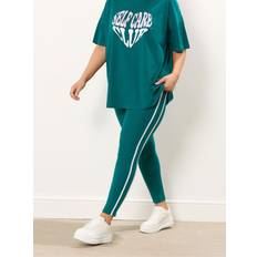 Green - Women Leggings Yours Active Curve Teal Green Side Stripe Leggings - Green