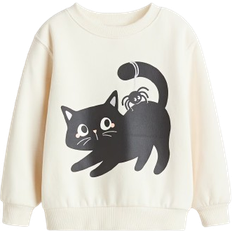 H&M Printed Brushed Inside Sweatshirt - Cream/Cat (1305880008)