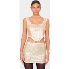 Guld Shapewear & Underplagg PrettyLittleThing Gold Chain Sequin Corset Top