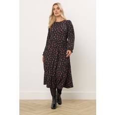 Yours Curve Black Rose Print Textured Maxi Dress - Black