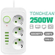 Wall Power Strip 3 Sockets 4 USB