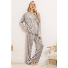 Brown - Women Pyjamas LTS Tall Luxe Embossed Fleece Pyjama Set - Brown Leopard