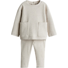 H&M Baby 2-Delat Ribbat Bomullsset - Ljusbeige