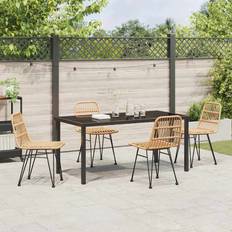 5 Piece Garden Black Poly Rattan 73cm H x 160cm W x 80cm D