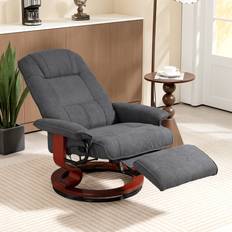 Furniture Homcom Manual Recliner Swivel Reclining Chair with Footrest Armrests Grey Armchair