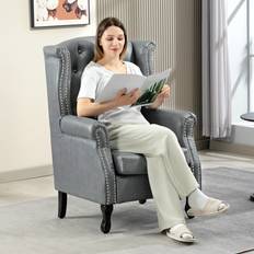Furniture Homcom Chesterfield Style Wing Back Grey Armchair