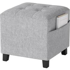 Homcom Grey Foot Stools Homcom Small Footstool Square Ottoman with Padded Seat Light Grey Foot Stool
