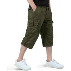 Hiking Shorts Shein Cotton Hiking Capri Shorts With 7 Pockets - Green