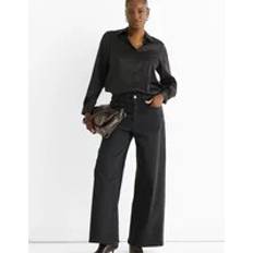 Oxford Shirts Black Satin Loose Fit Button Through Shirt - Black