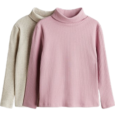 H&M Polotrøjer H&M Pige 2-Pak Ribbet Top Med Rullekrave - Lys Rosa/Beige