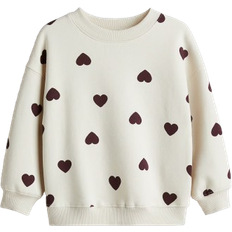 H&M Creme Hjerter Sweatshirt Børstet Inderside - Creme