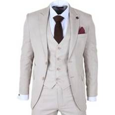 Natural Suits Infinity Leather 3-Piece Tailored Fit Formal Peak Lapel Suit - Cream
